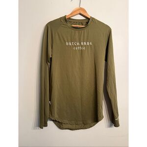 Dutch Bros‎ Coffee Olive Green Round Neck Embroidered Logo Long Sleeve Tee Small